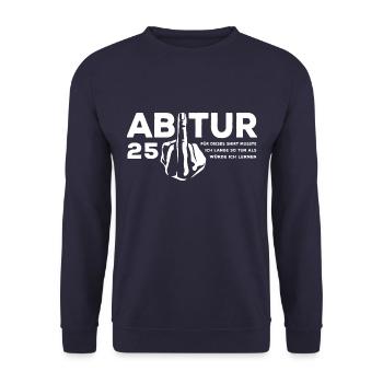 Abitur 2025 Stinkefinger - Abi - Geschenk - Unisex Pullover - Navy - Vorne - Alina (178cm) & Michal (187cm)