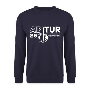Abitur 2025 Stinkefinger - Abi - Geschenk - Unisex Pullover - Navy - Vorne - Alina (178cm) & Michal (187cm)