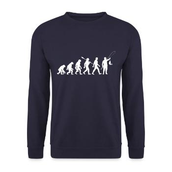 Evolution - Angeln - Angler - Fische fangen - Unisex Pullover - Navy - Vorne - Alina (178cm) & Michal (187cm)