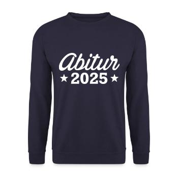 Abitur 2025 - Abi - Spruch - Unisex Pullover - Navy - Vorne - Alina (178cm) & Michal (187cm)