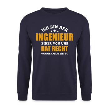 Ich bin der Ingenieur - einer von uns hat Recht - Unisex Pullover - Navy - Vorne - Alina (178cm) & Michal (187cm)