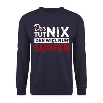 Der tut nix der will nur surfen - Spruch - Unisex Pullover - Navy - Vorne - Alina (178cm) & Michal (187cm)