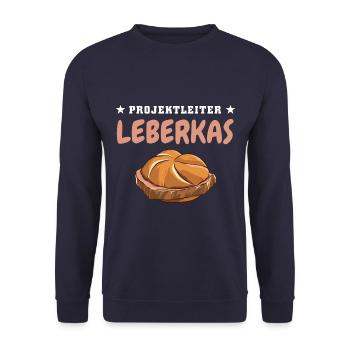 Projektleiter Leberkas - Fast Food - Spruch - Unisex Pullover - Navy - Vorne - Alina (178cm) & Michal (187cm)