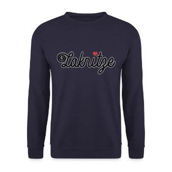 Lakritze naschen mit Herz - Spruch - Unisex Pullover - Navy - Vorne - Alina (178cm) & Michal (187cm)