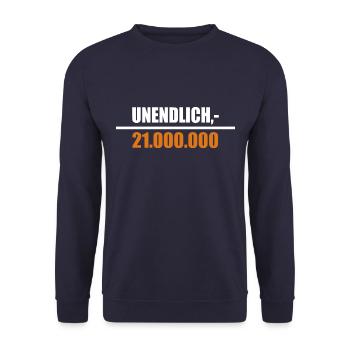 Unendlich geteilt durch 21 Millionen - Unisex Pullover - Navy - Vorne - Alina (178cm) & Michal (187cm)
