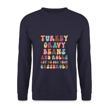 Thanksgiving Turkey Gravy Beans and Rolls Retro - Unisex Sweatshirt - navy - Front - Alina (178cm) & Michal (187cm)