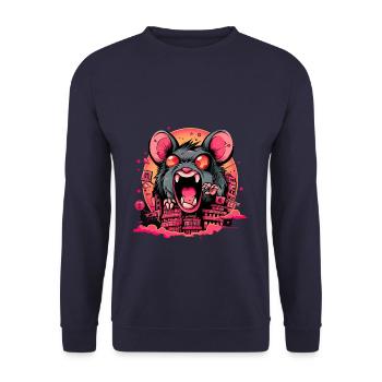 Kawaii Giant Rat Monster - Unisex Pullover - Navy - Vorne - Alina (178cm) & Michal (187cm)