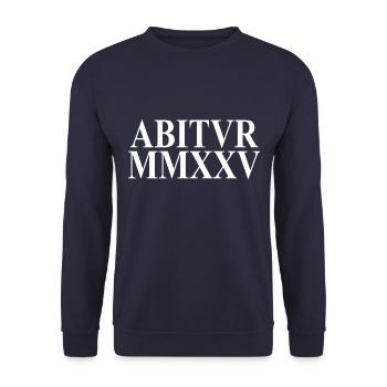 Abi 2025 - Abitur - Römische Ziffern - Latein - Unisex Pullover - Navy - Vorne - Alina (178cm) & Michal (187cm)