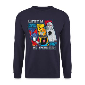 Transformers Earth Spark Optimus Prime Bumblebee - Unisex Pullover - Navy - Vorne - Alina (178cm) & Michal (187cm)