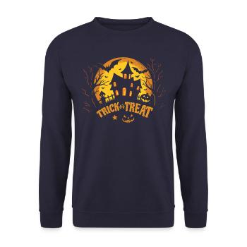 Halloween Geisterhaus - gruselig - trick or treat - Unisex Pullover - Navy - Vorne - Alina (178cm) & Michal (187cm)