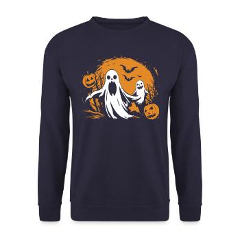 Halloween Ghost & Pumpkin Costume - Spooky - Unisex Sweatshirt - navy - Front - Alina (178cm) & Michal (187cm)