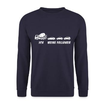 Ich und meine Follower - Betonmischer - Stau - Unisex Pullover - Navy - Vorne - Alina (178cm) & Michal (187cm)
