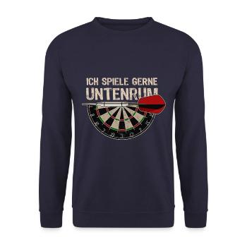 Dart Spruch - Silhouette - Dartfan - Dartspieler - Unisex Pullover - Navy - Vorne - Alina (178cm) & Michal (187cm)