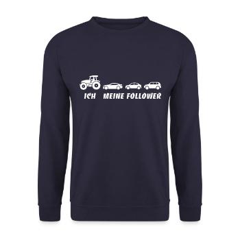 Ich und meine Follower - Traktor - Stau - Unisex Pullover - Navy - Vorne - Alina (178cm) & Michal (187cm)