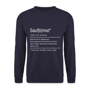 Optimist - Saufen - Definition - Wortspiel - Unisex Pullover - Navy - Vorne - Alina (178cm) & Michal (187cm)
