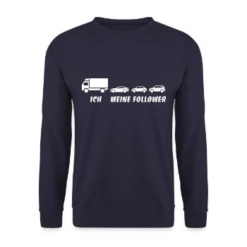 Ich und meine Follower - LKW - Stau - Unisex Pullover - Navy - Vorne - Alina (178cm) & Michal (187cm)