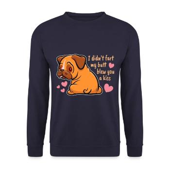 Je n’ai pas pété mes fesses t’a soufflé un baiser, Pug Saying - Sweat-shirt Unisexe - marine - Devant - Alina (178cm) & Michal (187cm)