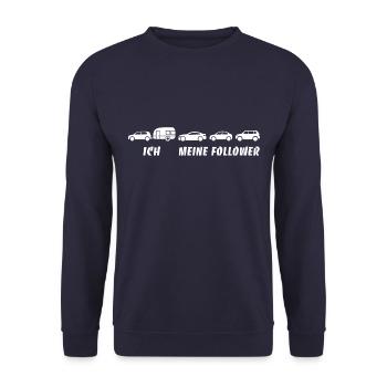 Ich und meine Follower - Wohnwagen - Stau - Unisex Pullover - Navy - Vorne - Alina (178cm) & Michal (187cm)