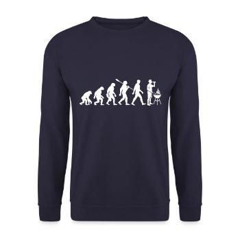 Evolution - Grillades - Grillmeister - Boire de la bière - Sweat-shirt Unisexe - marine - Devant - Alina (178cm) & Michal (187cm)