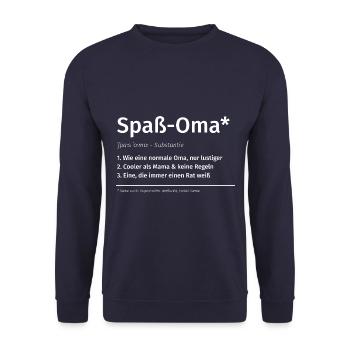 Spaß Oma - alles erlaubt - keine Regeln - Unisex Pullover - Navy - Vorne - Alina (178cm) & Michal (187cm)