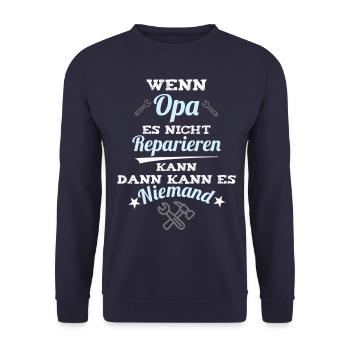 Wenn Opa es nicht reparieren kann - Unisex Pullover - Navy - Vorne - Alina (178cm) & Michal (187cm)
