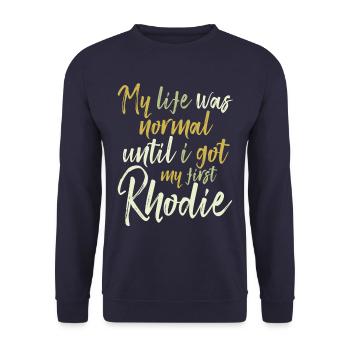 Rhodesian Ridgeback "Rhodie" - Unisex Sweatshirt - navy - Front - Alina (178cm) & Michal (187cm)