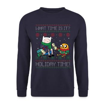 Adventure Time What Time Is It? Holiday Time! - Unisex Sweatshirt - navy - Front - Alina (178cm) & Michal (187cm)