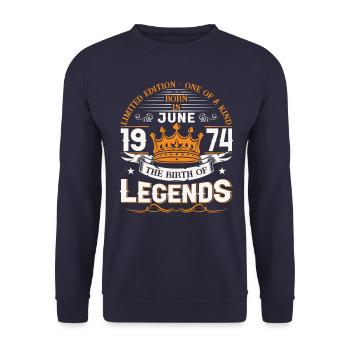 49ème Anniversaire Homme Juin Millésime 1974 Légendaire - Sweat-shirt Unisexe - marine - Devant - Alina (178cm) & Michal (187cm)