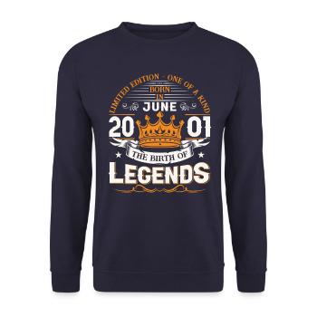 22nd Birthday Man June Vintage 2001 Legendary - Unisex Sweatshirt - navy - Front - Alina (178cm) & Michal (187cm)