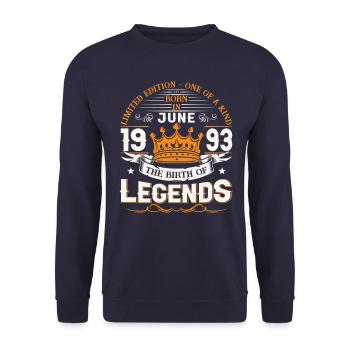 30. Geburtstag Mann Juni Jahrgang 1993 Legendary - Unisex Pullover - Navy - Vorne - Alina (178cm) & Michal (187cm)