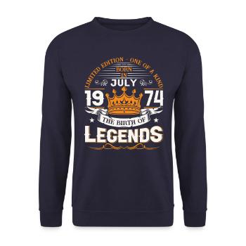 49th Birthday Man July Vintage 1974 Legendary - Unisex Sweatshirt - navy - Front - Alina (178cm) & Michal (187cm)