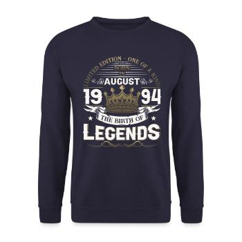 29. Geburtstag Mann August Jahrgang 1994 Legendary - Unisex Pullover - Navy - Vorne - Alina (178cm) & Michal (187cm)