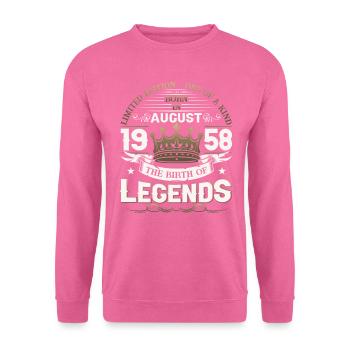 65. Geburtstag Mann August Jahrgang 1958 Legendary - Unisex Pullover - Pink - Vorne