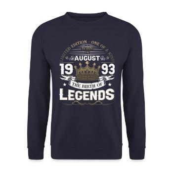30. Geburtstag Mann August Jahrgang 1993 Legendary - Unisex Pullover - Navy - Vorne - Alina (178cm) & Michal (187cm)