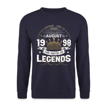 25th Birthday Man August Vintage 1998 Legendary - Unisex Sweatshirt - navy - Front - Alina (178cm) & Michal (187cm)