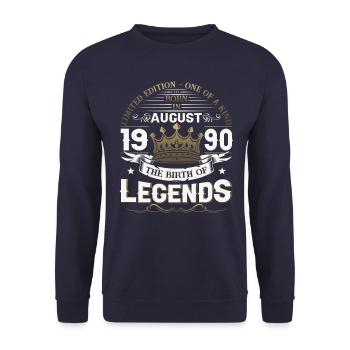 33rd Birthday Man August Vintage 1990 Legendary - Unisex Sweatshirt - navy - Front - Alina (178cm) & Michal (187cm)