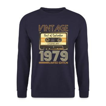 44th Birthday September Vintage 1979 Cassette - Unisex Sweatshirt - navy - Front - Alina (178cm) & Michal (187cm)