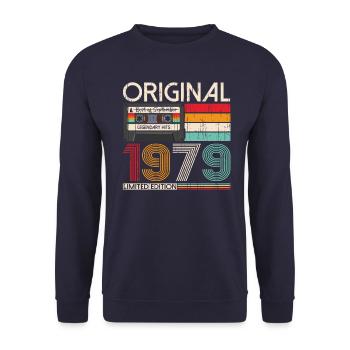 44th Birthday September Vintage 1979 Cassette - Unisex Sweatshirt - navy - Front - Alina (178cm) & Michal (187cm)