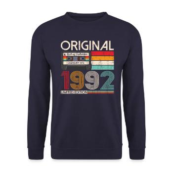 31st Birthday September Vintage 1992 Cassette - Unisex Sweatshirt - navy - Front - Alina (178cm) & Michal (187cm)