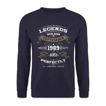 34ème anniversaire Légendaire Septembre Millésime 1989 - Sweat-shirt Unisexe - marine - Devant - Alina (178cm) & Michal (187cm)