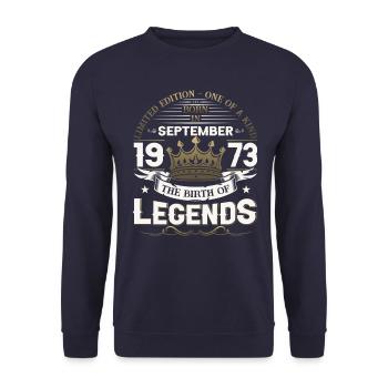 50th Birthday Legend September Born 1973 - Unisex Sweatshirt - navy - Front - Alina (178cm) & Michal (187cm)