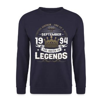 29ème Anniversaire Légende Septembre Millésime 1994 - Sweat-shirt Unisexe - marine - Devant - Alina (178cm) & Michal (187cm)