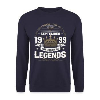 24th Birthday Legend September Vintage 1999 - Unisex Sweatshirt - navy - Front - Alina (178cm) & Michal (187cm)