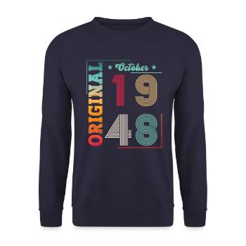 75e anniversaire Original Octobre Année 1948 - Sweat-shirt Unisexe - marine - Devant - Alina (178cm) & Michal (187cm)
