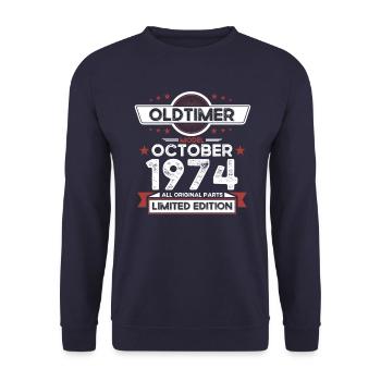 49th birthday classic car October vintage 1974 - Unisex Sweatshirt - navy - Front - Alina (178cm) & Michal (187cm)