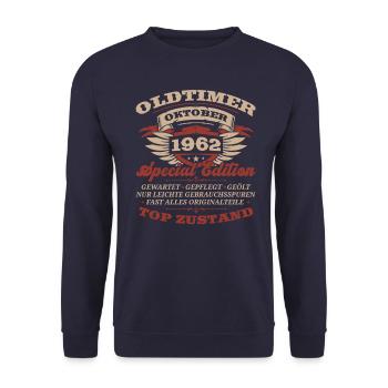 61. Geburtstag Oldtimer Oktober Jahrgang 1962 - Unisex Pullover - Navy - Vorne - Alina (178cm) & Michal (187cm)