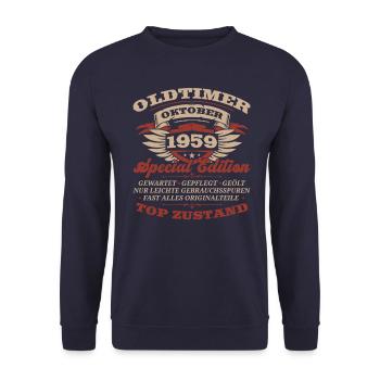64. Geburtstag Oldtimer Oktober Jahrgang 1959 - Unisex Pullover - Navy - Vorne - Alina (178cm) & Michal (187cm)