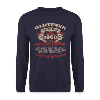 63. Geburtstag Oldtimer Oktober Jahrgang 1960 - Unisex Pullover - Navy - Vorne - Alina (178cm) & Michal (187cm)