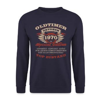 53. Geburtstag Oldtimer Oktober Jahrgang 1970 - Unisex Pullover - Navy - Vorne - Alina (178cm) & Michal (187cm)
