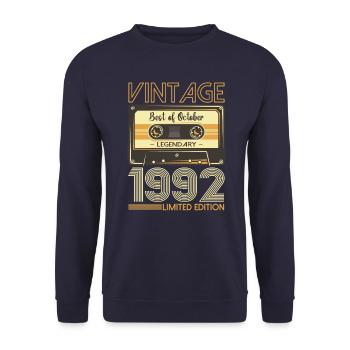 31st Birthday Cassette October Vintage 1992 Tape - Unisex Sweatshirt - navy - Front - Alina (178cm) & Michal (187cm)